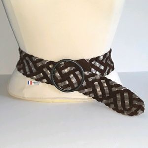 Fossil brown suede & metallic leather braided belt L